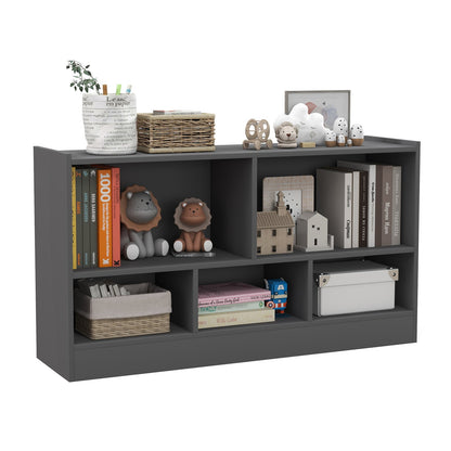 2-Tier Wooden Kids Bookcase with 5 Compartments for Playroom Study-Grey