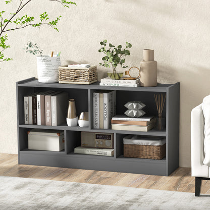 2-Tier Wooden Kids Bookcase with 5 Compartments for Playroom Study-Grey