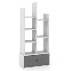 7-Tier Open-Back Bookshelf with Drawer-White