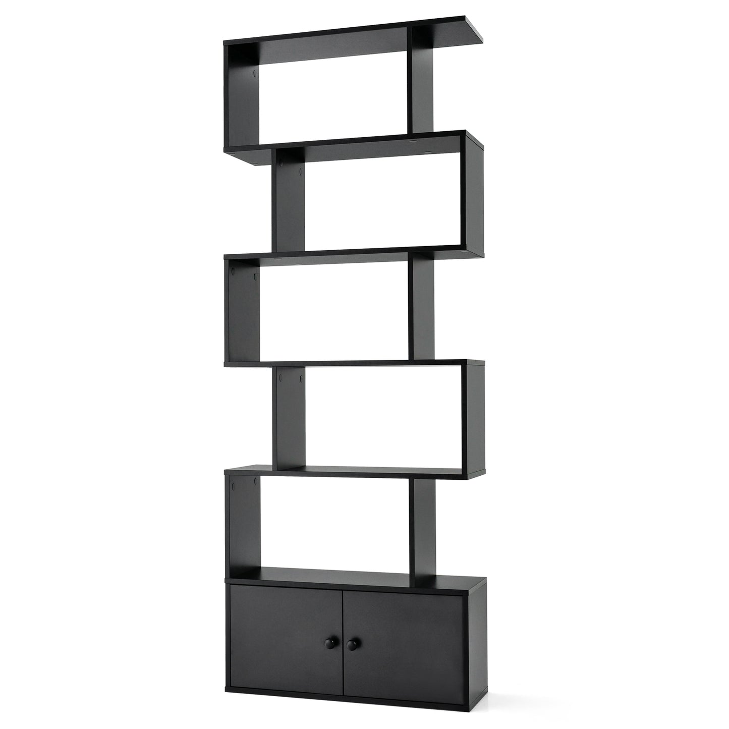 Industrial S-Shaped 5-tier Bookcase with Cabinet-Black