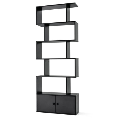 Industrial S-Shaped 5-tier Bookcase with Cabinet-Black