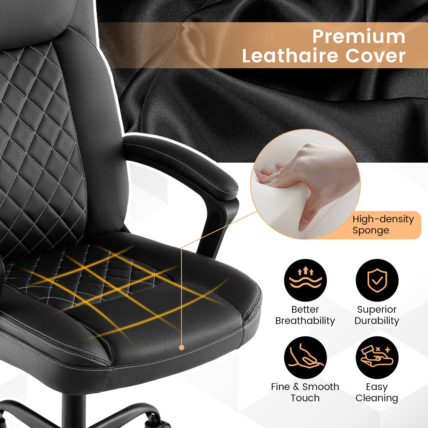 Swivel Office Chair with Padded Armrests and Rolling Metal Base-Black