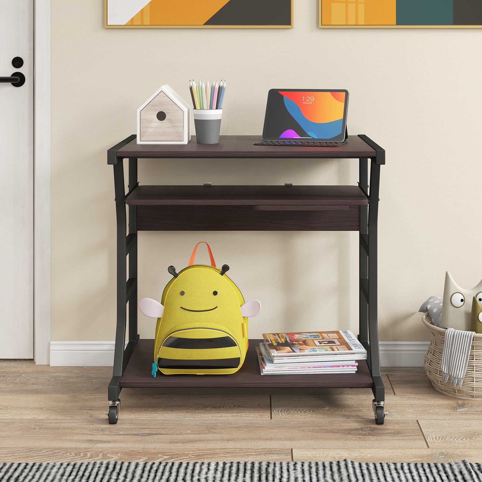 29.5" Computer Desk with Pull-out Keyboard Tray and Wheels