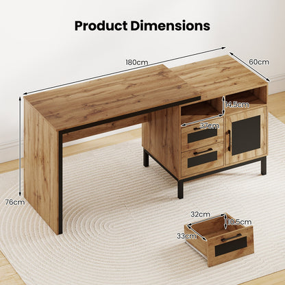180 cm Wooden Executive Desk with Open Compartments-Natural