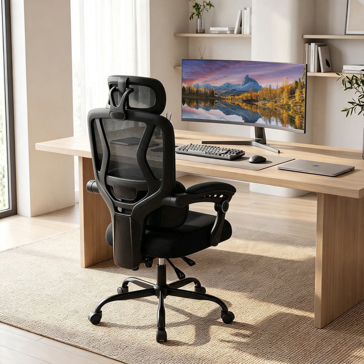 Ergonomic Office Computer Mesh Chair with High Back and Adaptive Lumbar Support-Black