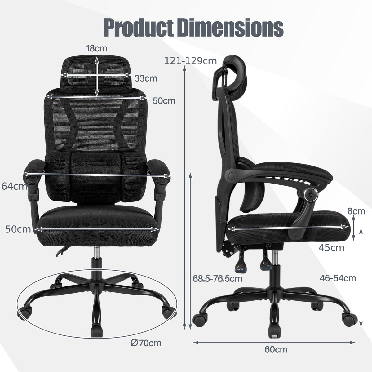 Ergonomic Office Computer Mesh Chair with High Back and Adaptive Lumbar Support-Black
