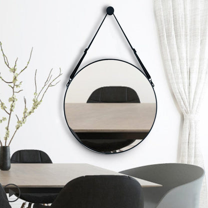 Retro Round Hanging Mirror with Adjustable Leather Strap