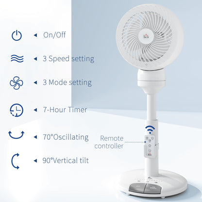 HOMCOM 9'' Air Circulator Fan 3 Speed 3 Mode, 70 degrees Oscillation 90 degrees Vertical Tilt, Remote Controller, for Living Room, Bedroom, Office, White
