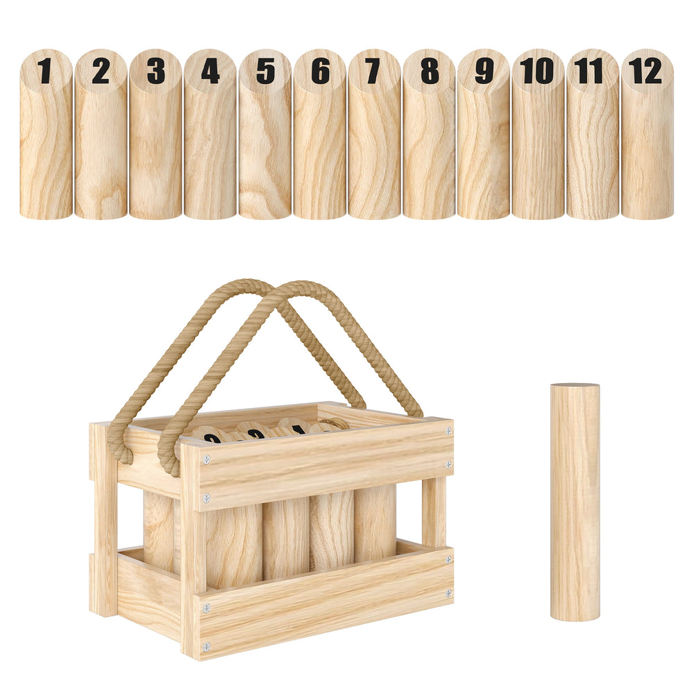 SPORTNOW Wooden Scatter Game Set, Numbered Skittles Throwing Game with 12 Skittles, 1 Throwing Pin and Carrying Box