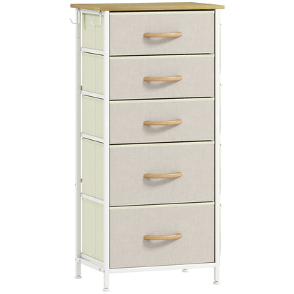 HOMCOM Chest of Five Fabric Drawers - Beige