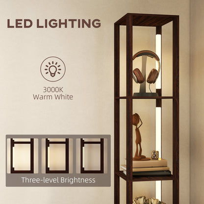 HOMCOM Floor Lamp with Shelves, LED Column Modern Standing Lamp with Fabric Drawer, Adjustable Brightness, Foot Switch for Living Room, Bedroom, Office, Dark Brown