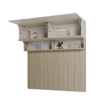 Wall-mounted bookshelf with decorative items on a white background