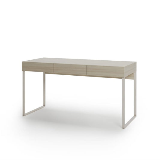 Minimalist desk with a light finish on a white background