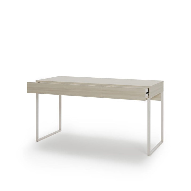 Beige desk with metal legs on a white background