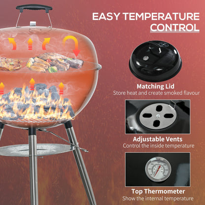 Outsunny Portable Kettle Charcoal Grill - Black