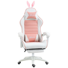 Vinsetto Racing Gaming Chair, Reclining PU Leather Computer Chair with Removable Rabbit Ears, Footrest, Headrest and Lumber Support, Pink