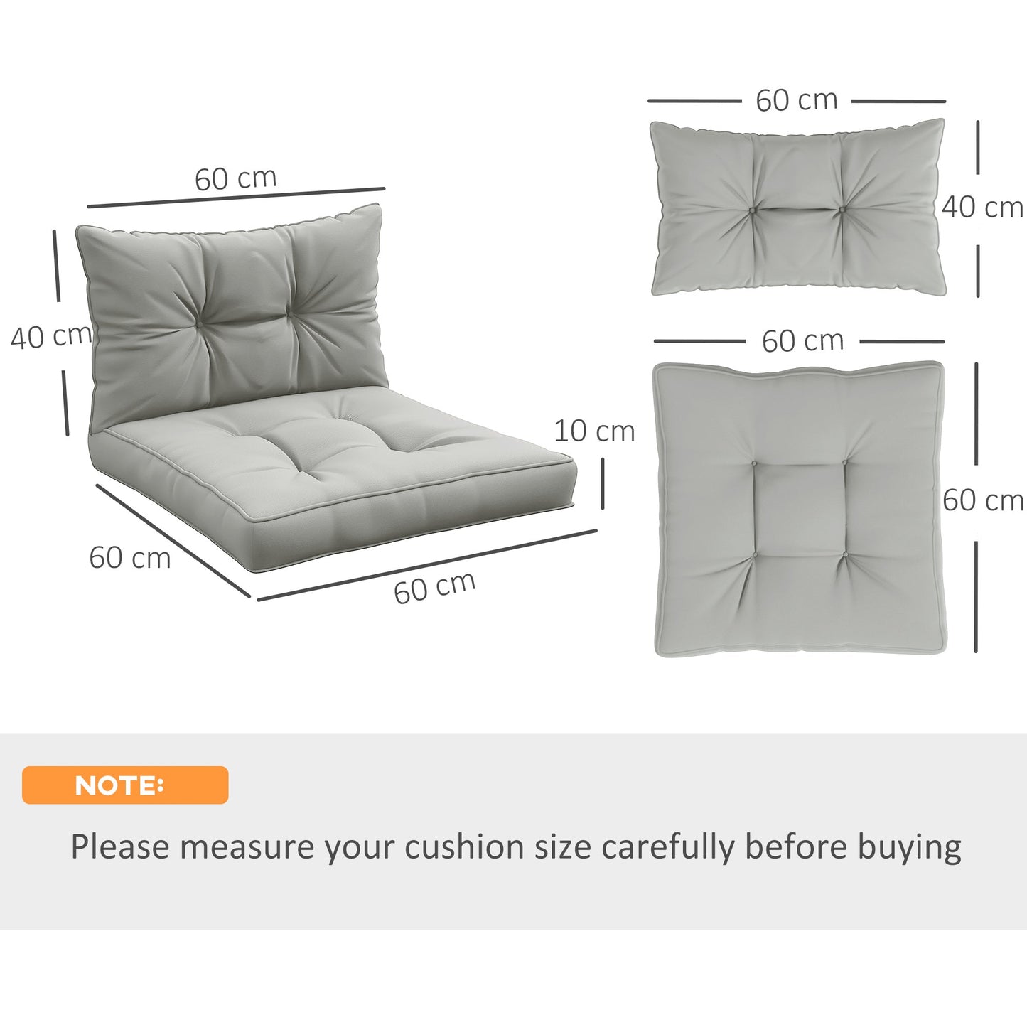 Outsunny 4-Piece Seat Cushions Back Pillows Replacement, Patio Chair Cushions Set for Indoor Outdoor, Light Grey