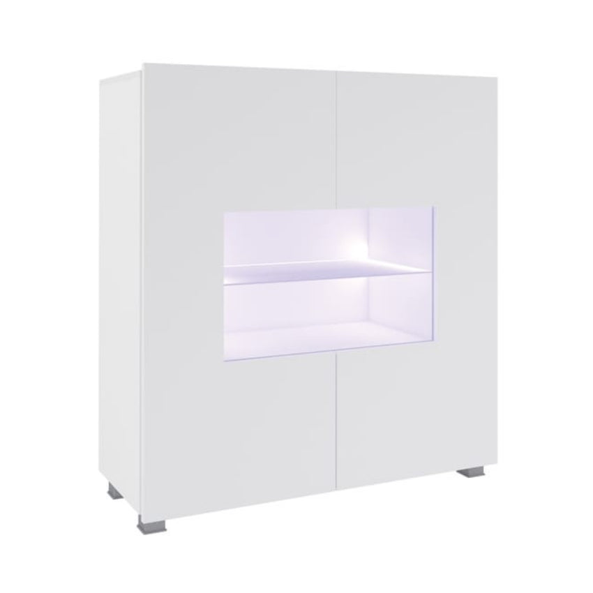 White cabinet with a glass front on a white background