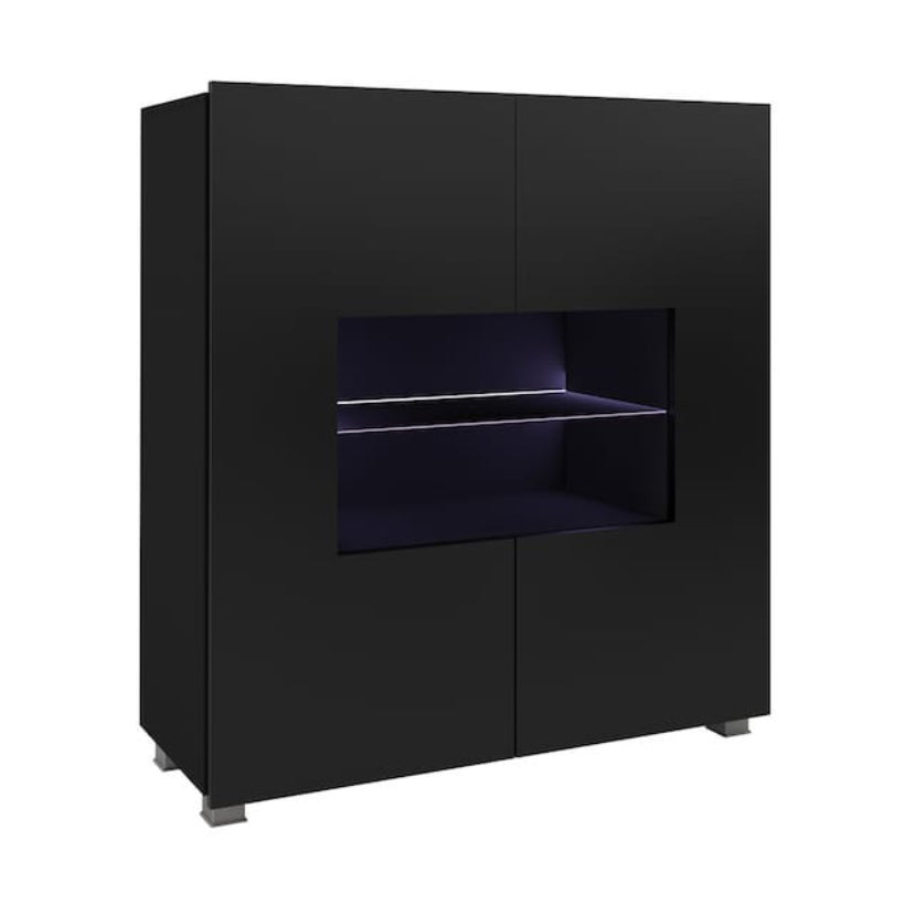 Black cabinet with a glass door on a white background
