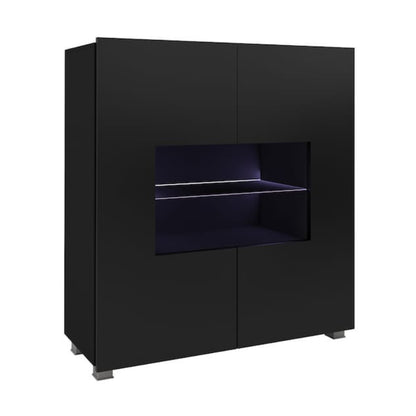 Black cabinet with a glass door on a white background