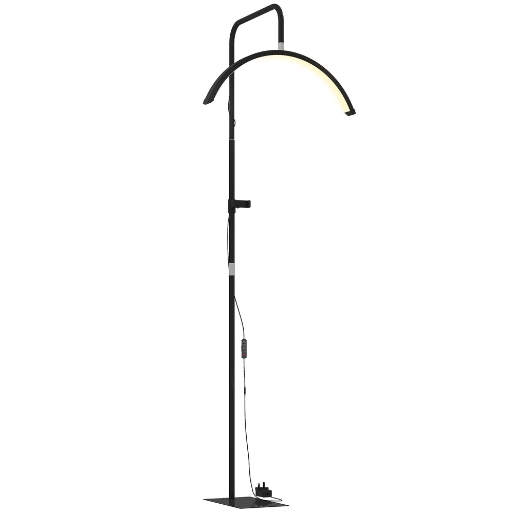 HOMCOM Half Moon Lash Light, Beauty Floor Lamp with 350° Rotatable Head, 7 Colour Temperature and Phone Holder, Dimmable Standing Lamp for Eyelash Extension, Tattoo, Nails, Skincare, Black