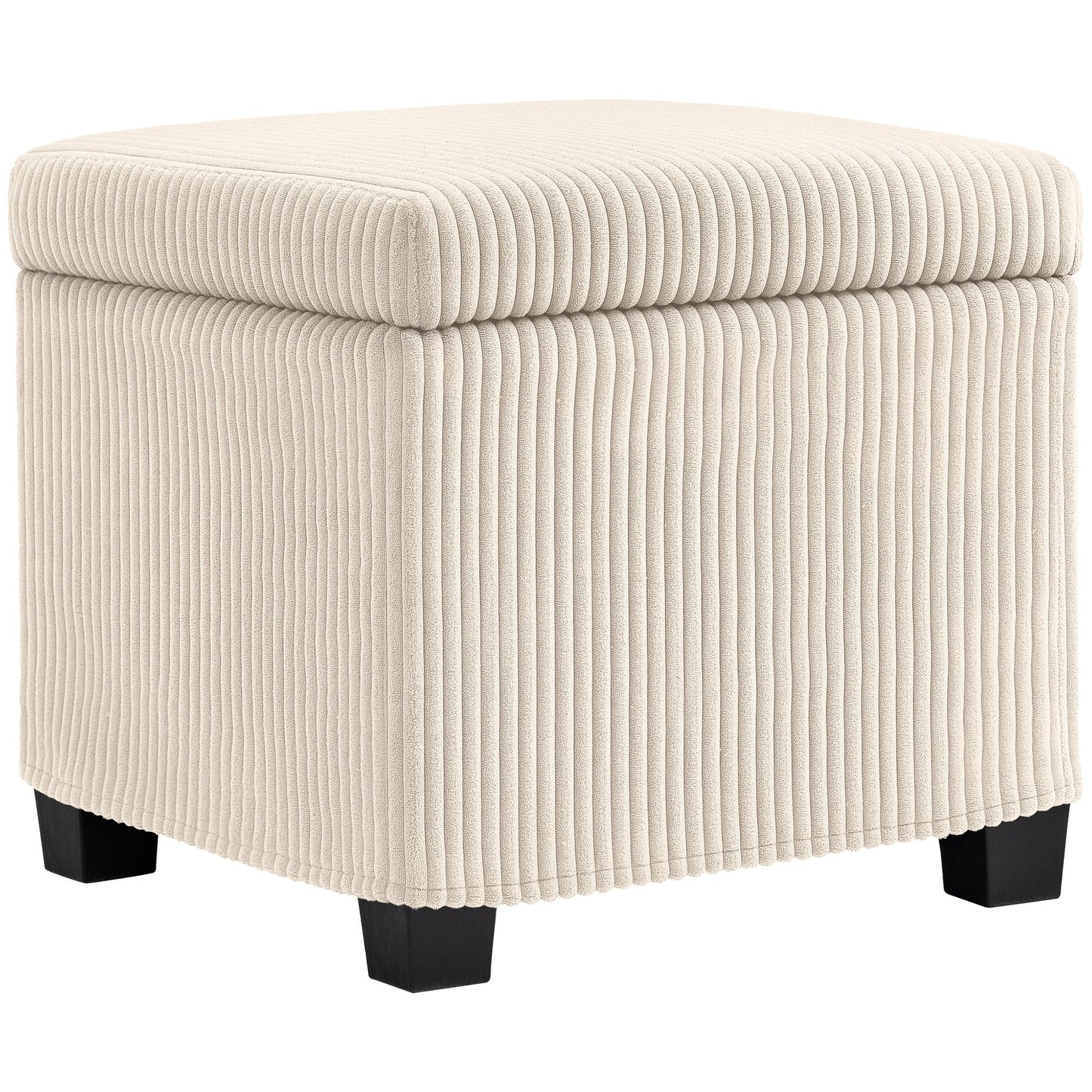 HOMCOM Storage Ottoman Bench, Corduroy Footstool with Removable Lid and Legs, 40cm Storage Chest Box for Living Room, Bedroom, Hallway, Beige