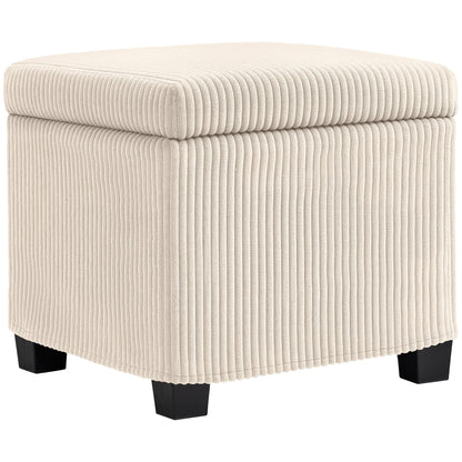 HOMCOM Storage Ottoman Bench, Corduroy Footstool with Removable Lid and Legs, 40cm Storage Chest Box for Living Room, Bedroom, Hallway, Beige