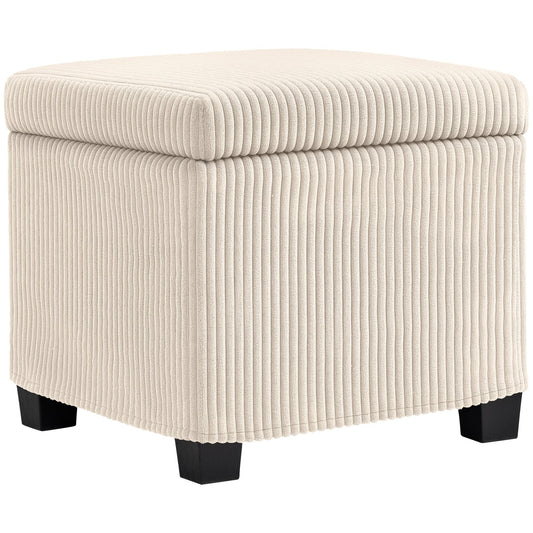 HOMCOM Storage Ottoman Bench, Corduroy Footstool with Removable Lid and Legs, 40cm Storage Chest Box for Living Room, Bedroom, Hallway, Beige