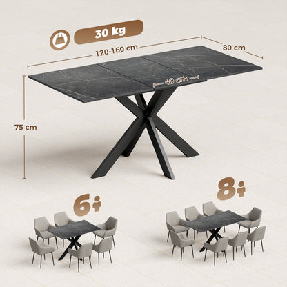 HOMCOM Extendable Dining Table Steel Cross Legs Steel Rails Space Saving Black