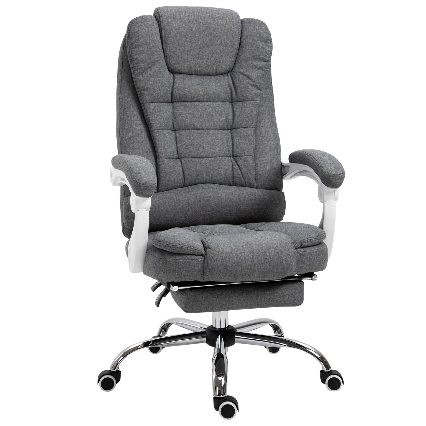 Vinsetto Office Chair Computer Swivel Rolling Task Recliner for Home with Retractable Footrest, Arm, Grey