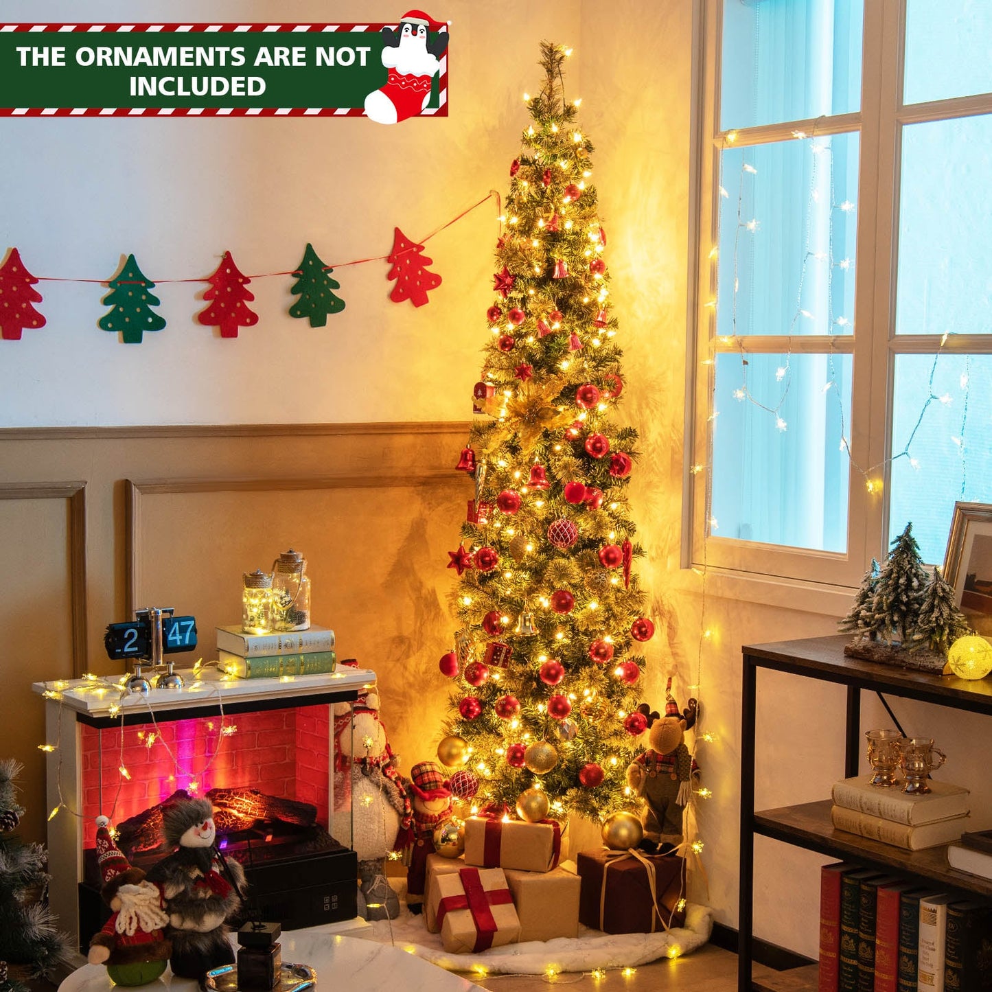 7 FT Pre-Lit Half-Shape Christmas Tree with 403 Branch Tips and 150 LED Lights