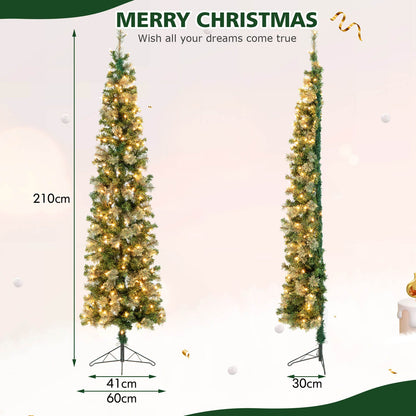 7 FT Pre-Lit Half-Shape Christmas Tree with 403 Branch Tips and 150 LED Lights