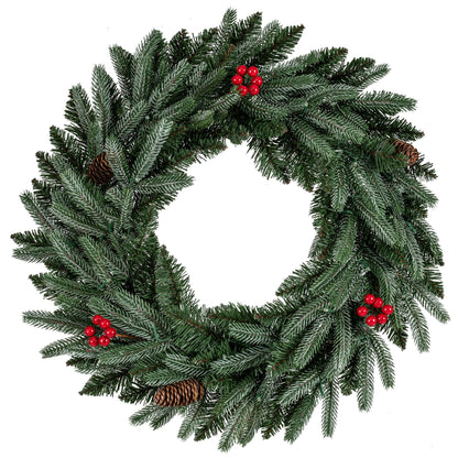 60 CM Artificial Pre-Lit Christmas Wreath with 90 Branch Tips and 20 Warm White LED Lights