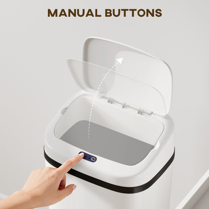 HOMCOM 50L Stainless Steel Sensor Bin - White