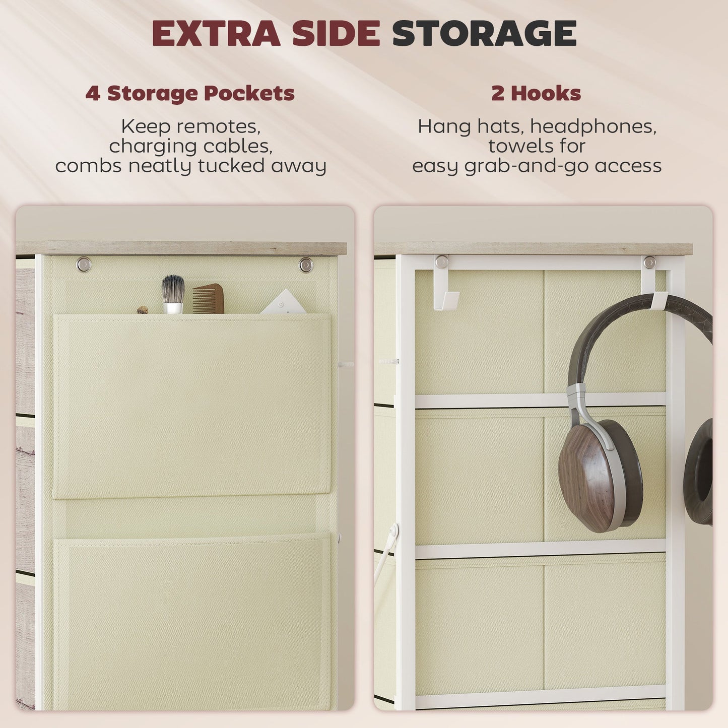 HOMCOM Chest of Ten Fabric Drawers - Natural Wood Finish