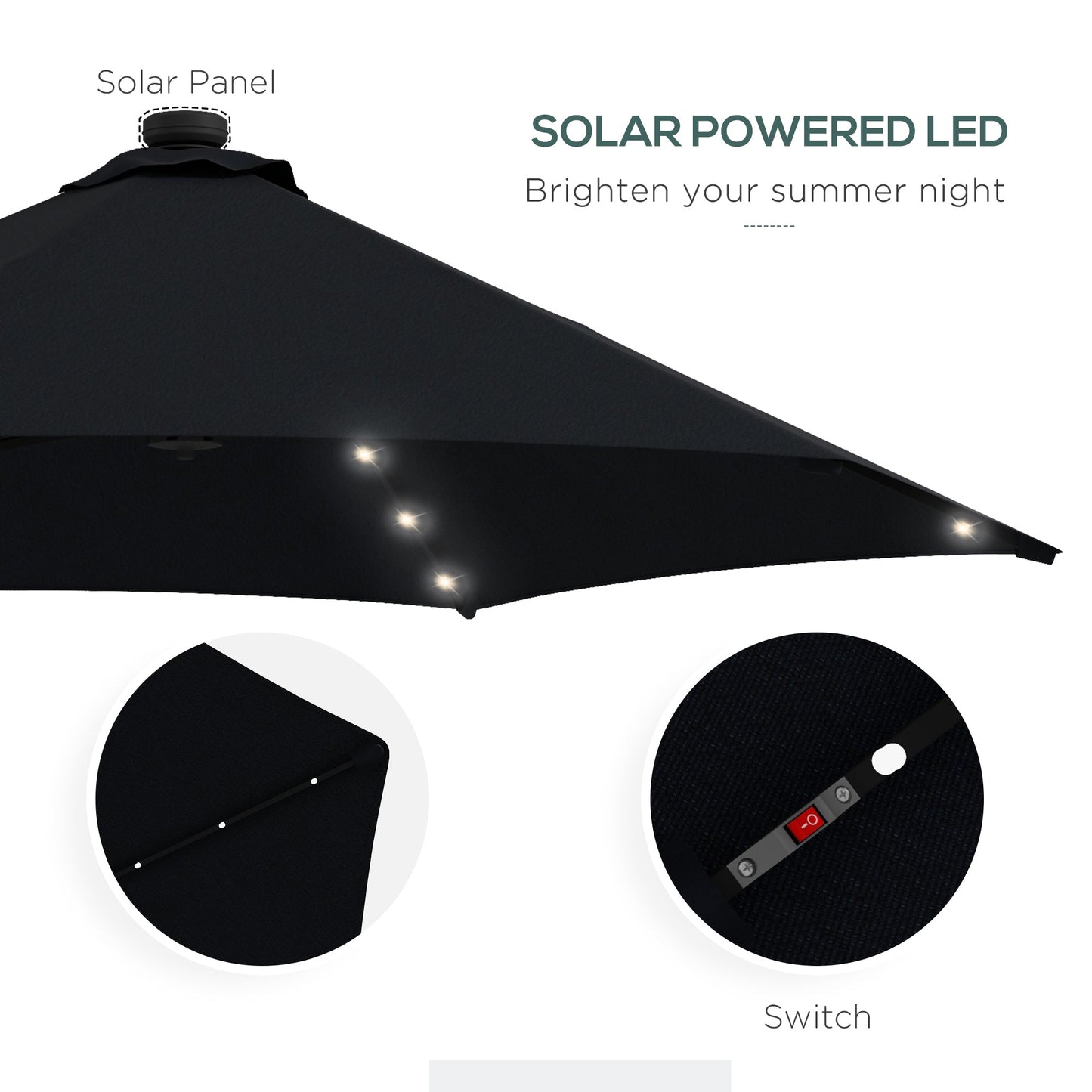 Outsunny 3(m) Solar LED Cantilever Parasol - Black