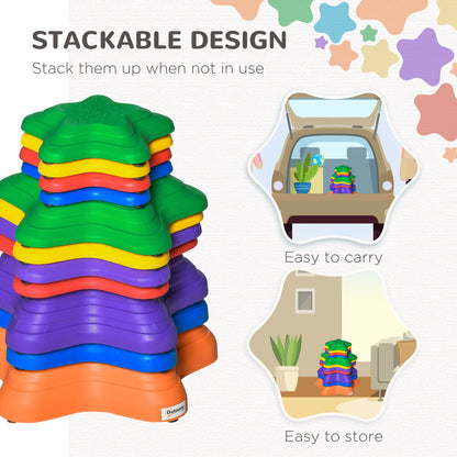 Outsunny 11-Piece Balance Stepping Stones for Kids Starfish Style Non-slip Obstacle Course Stackable Balance Blocks Garden Toys Encourage Toddler Sensory Toys Indoor Outdoor - Multicoloured