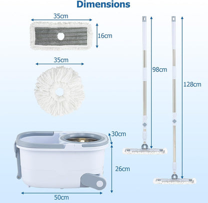 COSTWAY Spin Mop and Bucket Set with Dual Tank Design 1 Rectangular Mop and 1 Round Mop