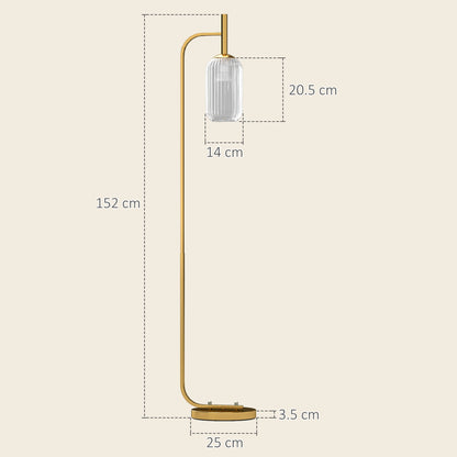 HOMCOM LED Floor Lamp for Living Room with Glass Lampshade, Modern Standing Lamp with Foot Switch, Adjustable Brightness, 2700K for Bedroom, Gold Tone