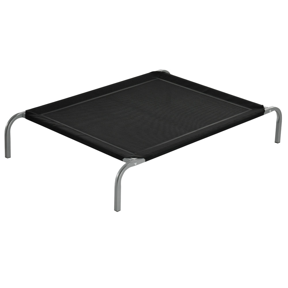 PawHut Elevated Pet Bed Cooling Raised Cot Style Bed for Large Medium Sized Dogs with Non-slip Pads Steel Frame Breathable Mesh Fabric, 110 x 75 x 20 cm - Black