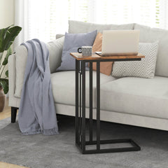 C-Shaped Side Table Compact Sofa Side Table for Small Space-Rustic Brown