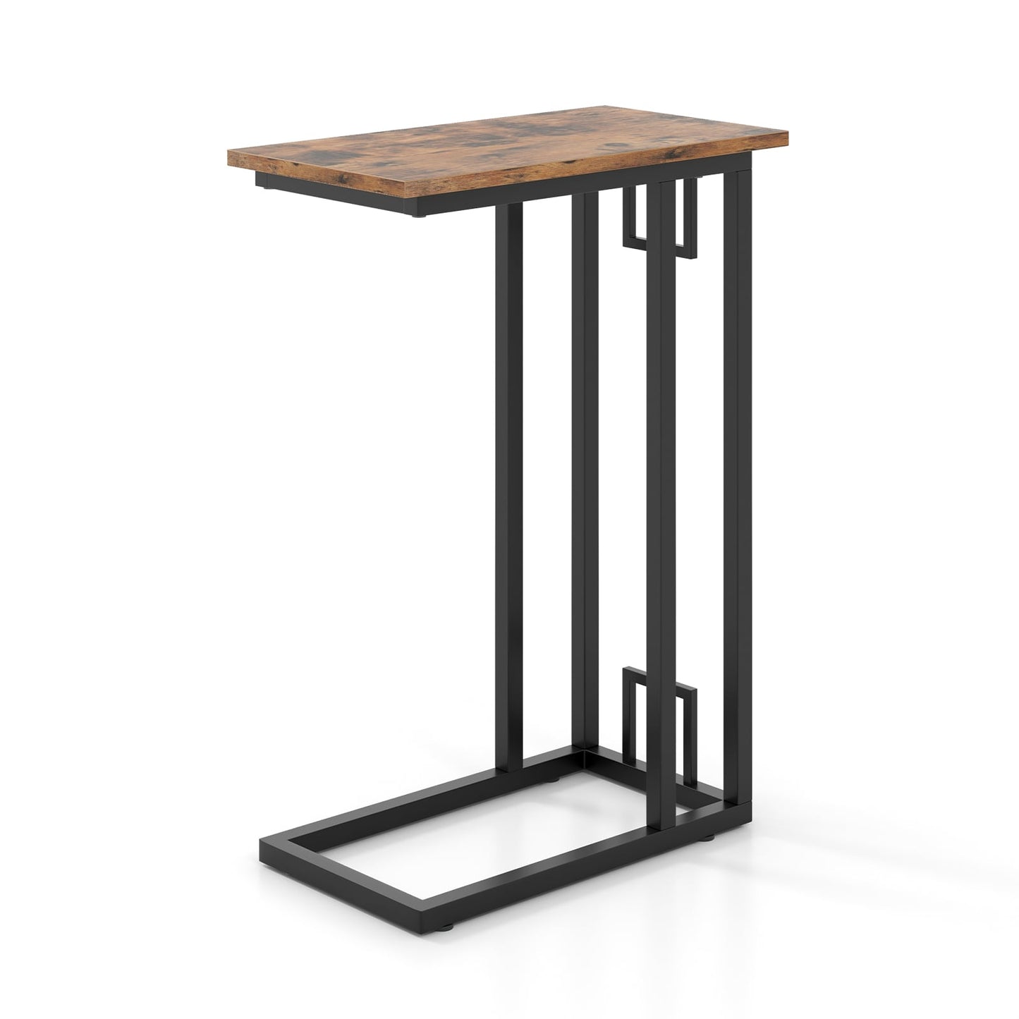 C-Shaped Side Table Compact Sofa Side Table for Small Space-Rustic Brown