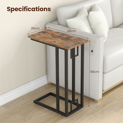 C-Shaped Side Table Compact Sofa Side Table for Small Space-Rustic Brown