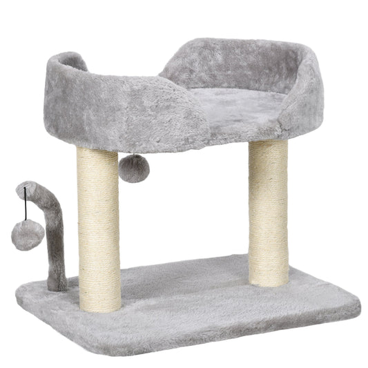 PawHut 42cm Indoor Cat Tree, with Toy Balls, Sisal Scratching Post - Light Grey