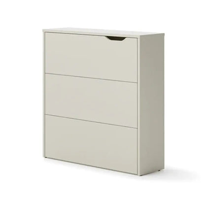 Light gray shoe cabinet with two drawers on a white background