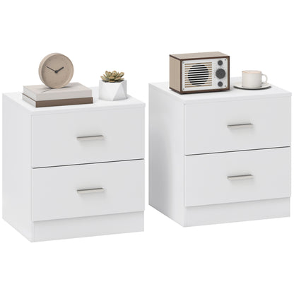 HOMCOM Set of 2 Modern Nightstands, Bedside Tables with 2 Storage Drawers, Accent End Table for Bedroom and Living Room, White
