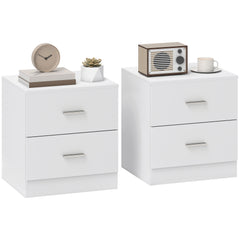 HOMCOM Set of 2 Modern Nightstands, Bedside Tables with 2 Storage Drawers, Accent End Table for Bedroom and Living Room, White