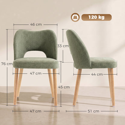 HOMCOM Dining Chairs Set Upholstered Kitchen Chenille Tool Free Assembly Rubberwood Legs, Green