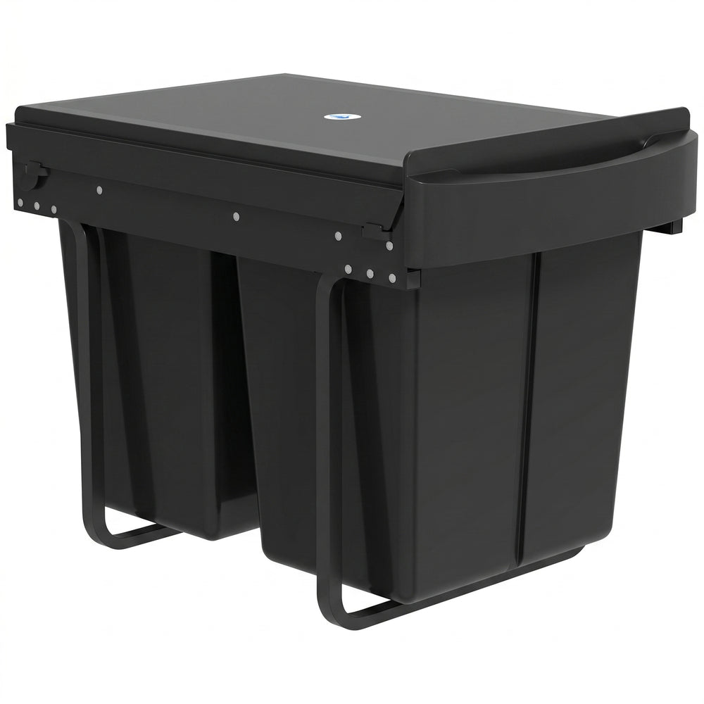 HOMCOM Pull Out Bin, Kitchen Under Sink Bin with 2 Removable Compartments, Smooth Glide, Black