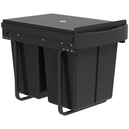 HOMCOM Pull Out Bin, Kitchen Under Sink Bin with 2 Removable Compartments, Smooth Glide, Black
